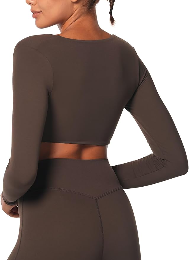 Sunzel Long Sleeve Workout Tops for Women Buttery Soft Deep V Twist Cropped Tops with Compression for Yoga Pilates Gym Outfit
