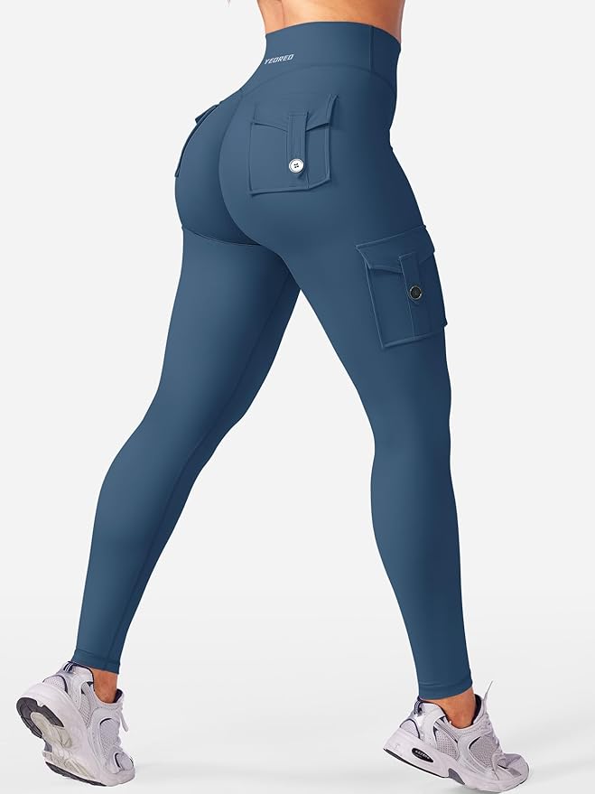 YEOREO CoreFlex Workout Cargo Leggings with Pockets for Women Hidden Scrunch Butt Lifting Leggings Gym Yoga Pants