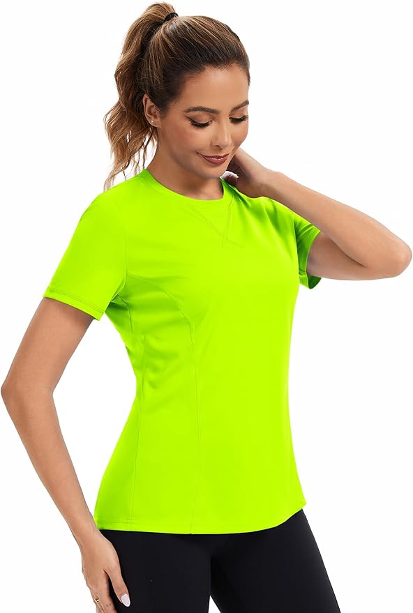 AVOOGUE Women's Short Sleeve Workout Tops Quick Dry Athletic UPF50+ Sun Protection Shirts Gym Hiking Running Yoga Clothes