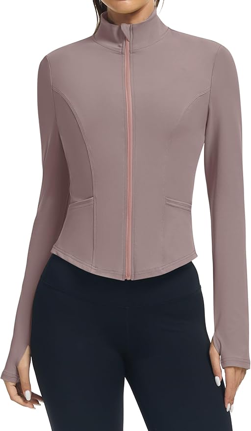 LOMON Women's Athletic Jackets Cropped Long Sleeve Workout Tops Yoga Zip Up Jackets Gym Tops Golf Shirts