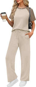 WIHOLL 2 Piece Sets for Women Resort Wear Travel Vacation Outfits Summer Short Sleeve Lounge Sets
