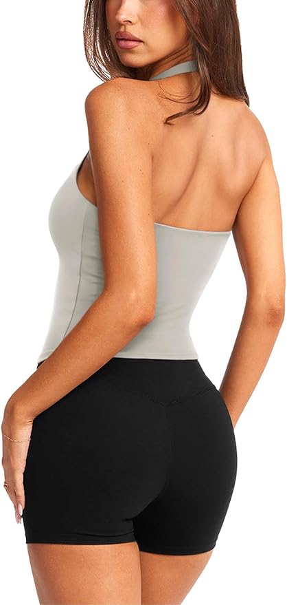 LASLULU Womens Sexy Halter Sports Bra Workout Tops Wirefree Sleeveless Gym Yoga Tank Tops Y2k Casual Crop