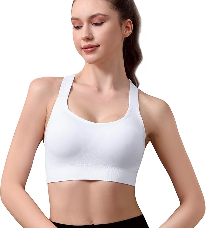 Double Couple Sports Bras for Women Adjustable Medium Impact Racerback Padded Sports Bra for Yoga Gym Fitness Workout