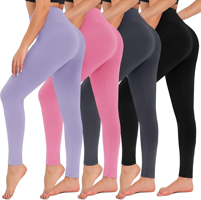 CAMPSNAIL 4 Pack Leggings for Women - High Waisted Tummy Control Yoga Pants for Workout Gym Black Leggings Plus Size Dance