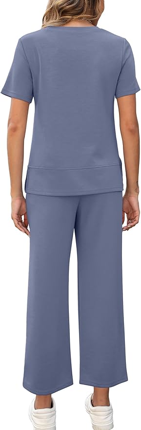 XIEERDUO Women's Side Slit Lounge Sets 2026 Fashion 2 Piece Travel Outfits Cozy Loungewear Wide Leg Tracksuits S-3XL