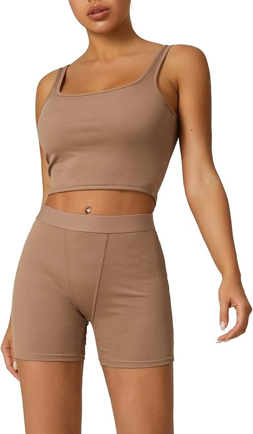 LICOBOD Casual Workout Sets 2 Piece Outfits for Women Ribbed Crop Tank Top High Waist Yoga Leggings Lounge Wear Tracksuit