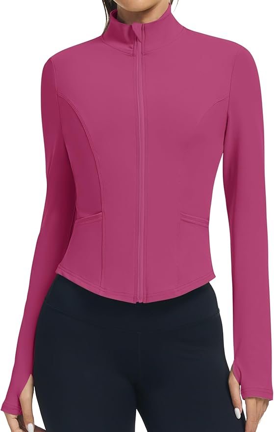 LOMON Women's Athletic Jackets Cropped Long Sleeve Workout Tops Yoga Zip Up Jackets Gym Tops Golf Shirts