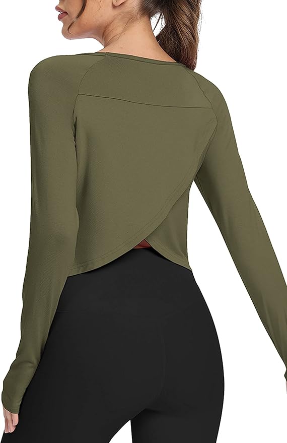 Bestisun Long Sleeve Athletic Workout Shirts Sports Yoga Gym Crop Tops for Women