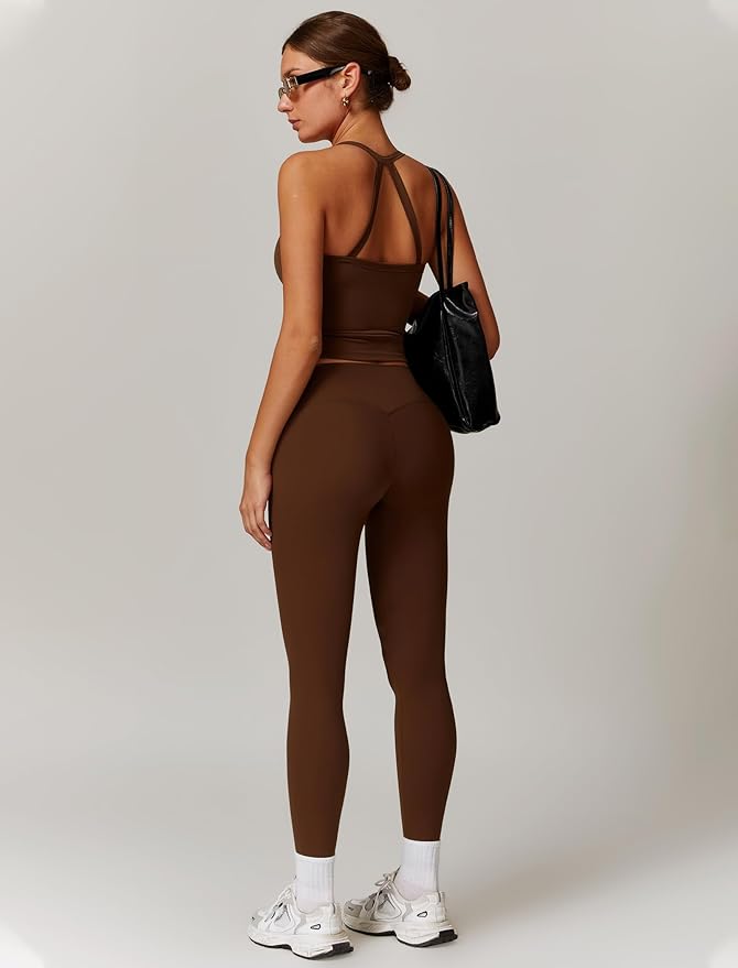 QBGJTD Womens Workout Sets Two Piece Cross Back Tank Top Matching High Waist Leggings Sets Gym Outfits Work Out Clothes