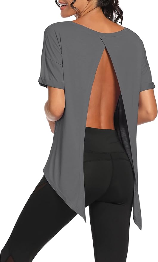 Bestisun Workout Tank Tops Open Back Yoga Exercise Shirts Tie Back Athletic Clothes for Women