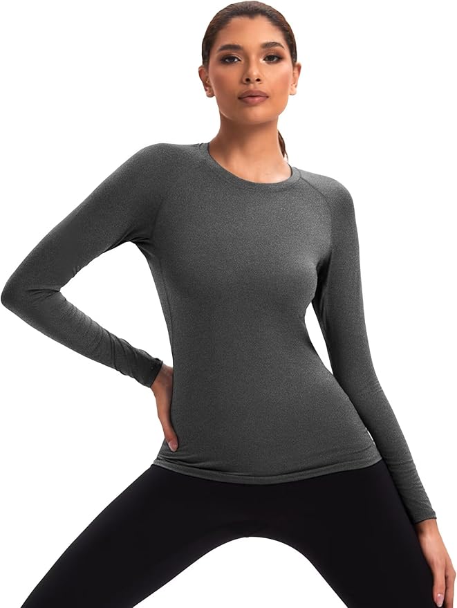 NebuKinex 5 Pack Women's Compression Shirt Long Sleeve Workout Tops Athletic Baselayer Quick Dry Gym Yoga Running T-Shirt