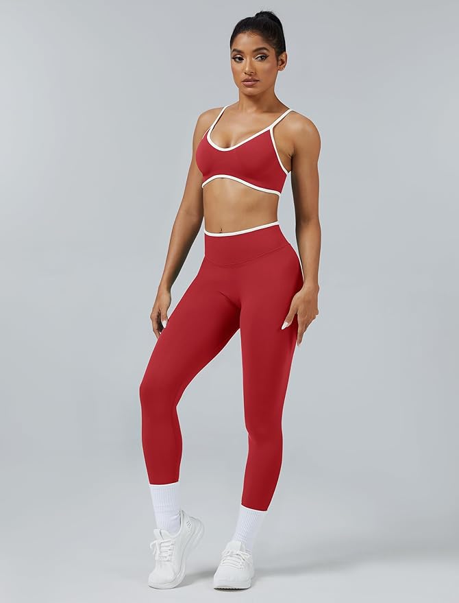 ABOCIW Womens 2 Piece Workout Sets Seamless Color Block Sports Bra Scrunch Butt Lifting High Waist Leggings Gym Set