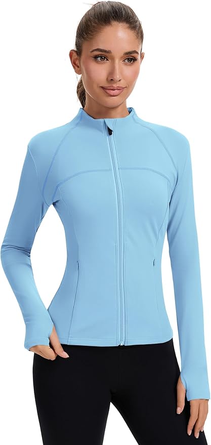Rapbin Women's Full Zip Workout jackets Runing Slim Fit Athletic Tops With Thumb Holes