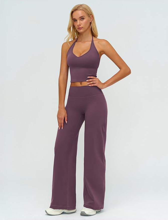 ABOCIW Womens Workout Sets 2 Piece Spaghetti Straps Crop Top Straight Leg Yoga Pants Yoga Pilates Outfits