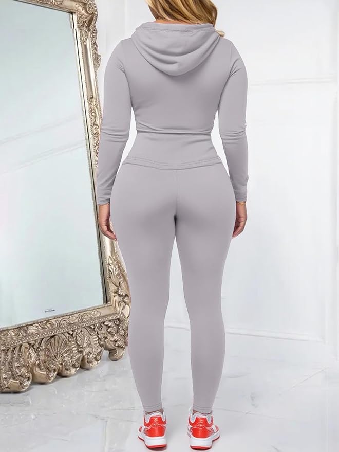 Women Two Piece Outfits Workout Sets Bodycon Legging Jacket Tracksuit Zip Up Hoodie Jogger Matching Sweat Pants Set