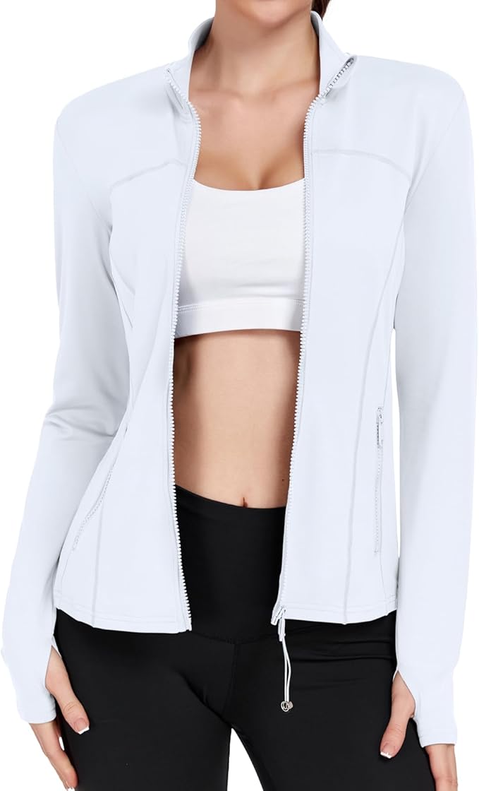 Women's Workout Jackets Full Zip Running Yoga Jackets Lightweight Athletic Clothes with Thumb Holes