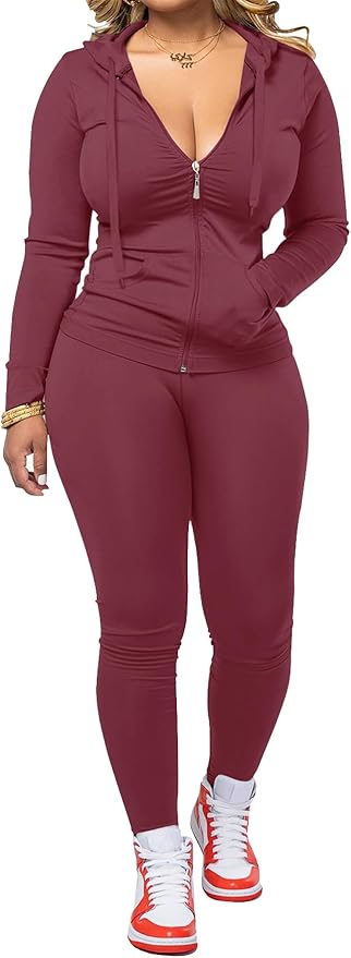 AUXDIO Women 2 Piece Outfits Casual Workout Sets Bodycon Tracksuit Zip Up Long Sleeve Hoodle Jacket Jogger Pants Set