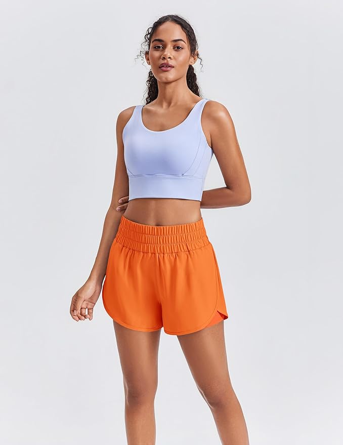 PINSPARK Women's 2 in 1 Running Shorts High-Split Athletic Short High Waisted 3" Liner Workout Gym Short with Pockets