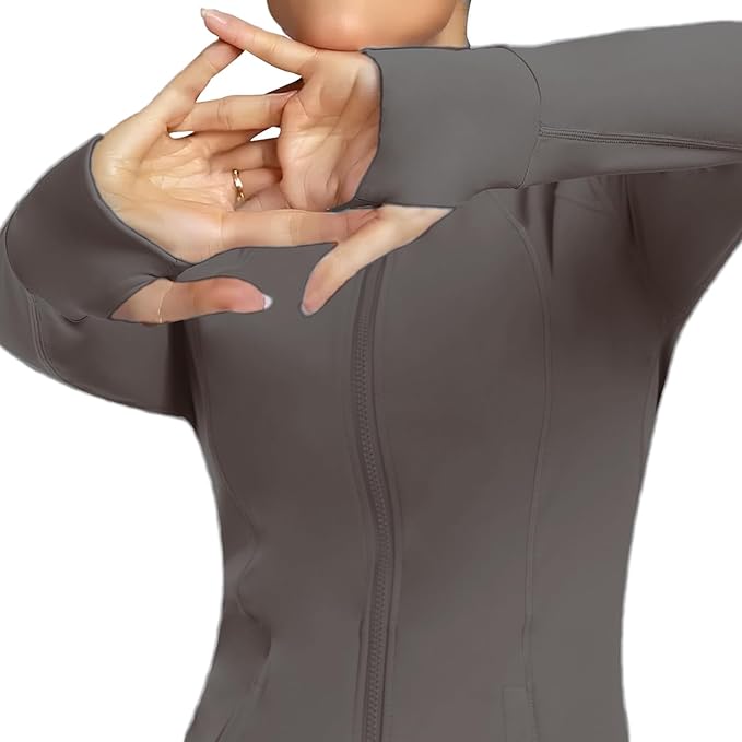 Women's Athletic Full Zip Lightweight Workout Jacket With Pockets Running Slim Fit Yoga Sportwear With Thumb Holes