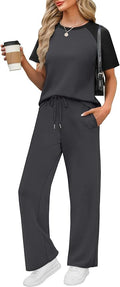 WIHOLL 2 Piece Sets for Women Resort Wear Travel Vacation Outfits Summer Short Sleeve Lounge Sets