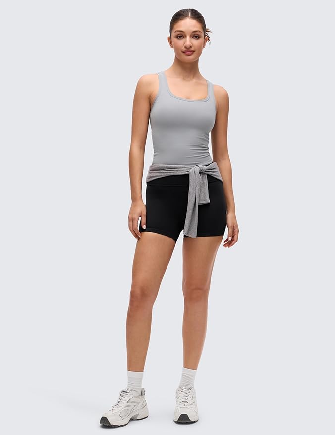 CRZ YOGA Softembrace Scoop Neck Tank Tops for Women - Casual Going Out Soft Double Lined Crop Basic Sleeveless Shirts