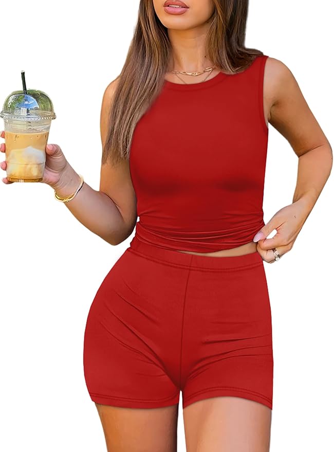 Sampeel Womens Two Piece Lounge Sets Casual Summer Spring Outfits 2 Piece Short Matching Clothing Set Athletic Active Wear