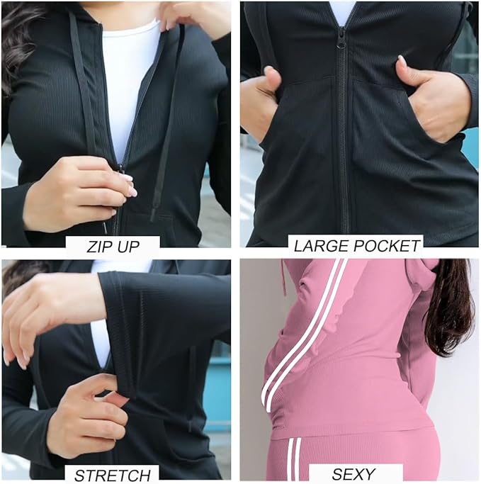 YeGine Women 2 Piece Outfits Long Sleeve Tracksuit Bodycon Matching Sets Hoodie Jacket Jogging Suit