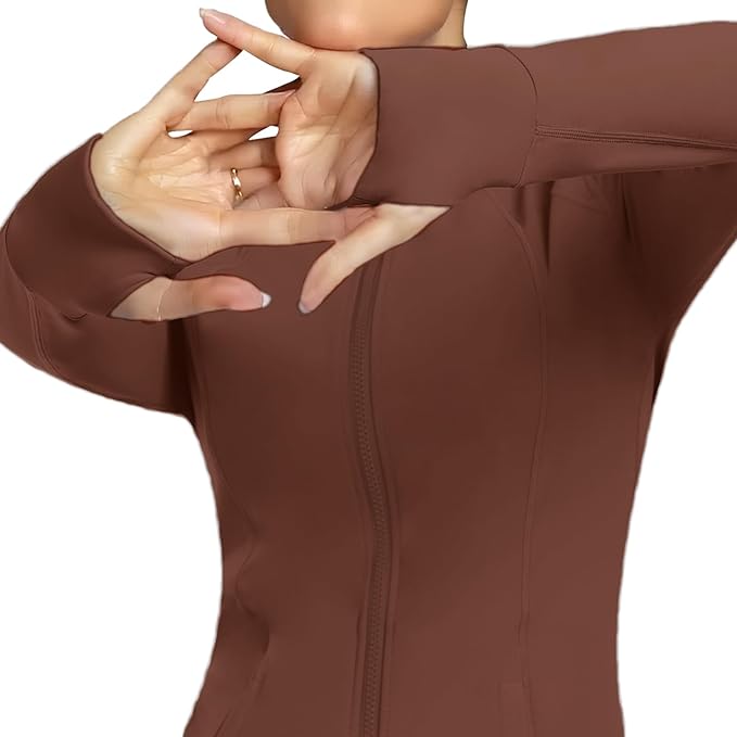 Women's Athletic Full Zip Lightweight Workout Jacket With Pockets Running Slim Fit Yoga Sportwear With Thumb Holes