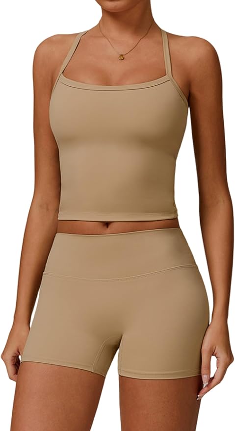 QBGJTD Two Piece Workout Sets For Women Tank Top Matching High Waist Booty Lifting Shorts Gym Yoga Active Wear Outfits