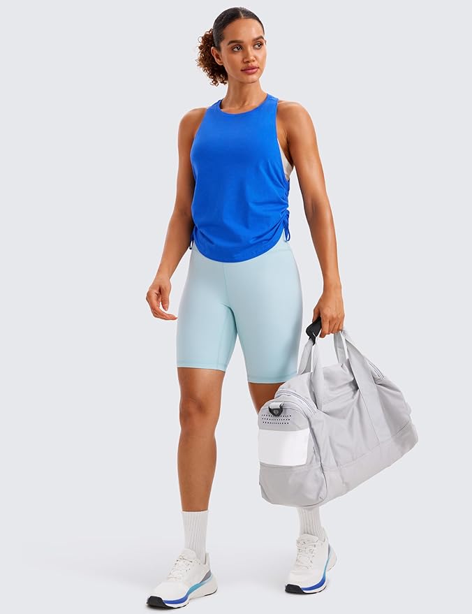 CRZ YOGA Pima Cotton Ruched Side Tank Tops for Women - Workout Athletic Casual Racerback Crewneck Loose Sleeveless Shirts
