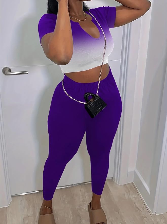 Nimsruc 2 Piece Sets For Women Sexy Casual Workout Crop Short Sleeve Long pants Leggings Sets Summer Active Wear