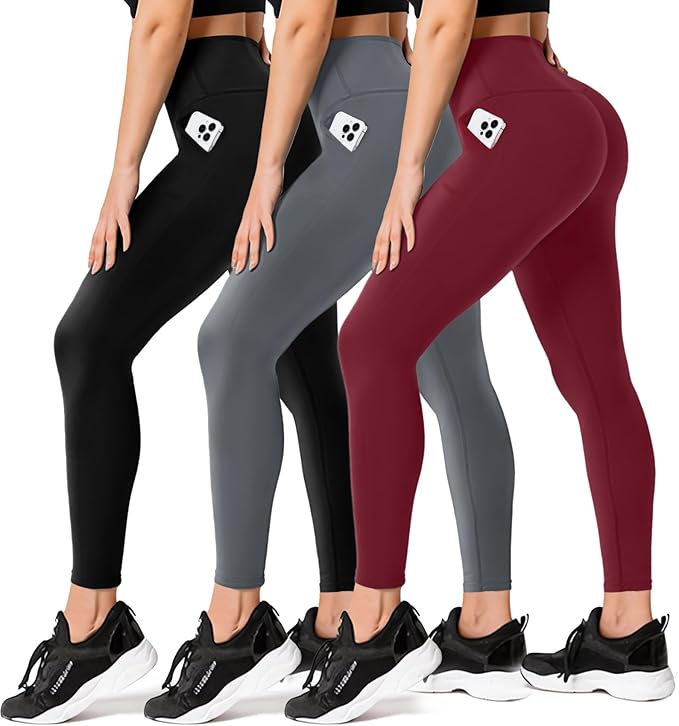 FULLSOFT 3 Pack Leggings for Women High Waisted Soft Black Yoga Pants for Workout Athletic Running Reg & Plus Size