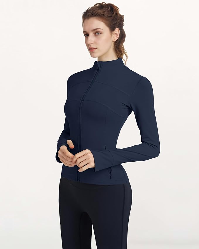 Gacaky Women's Slim Fit Workout Running Track Jackets Full Zip-up Yoga Athletic Jacket with Thumb Holes