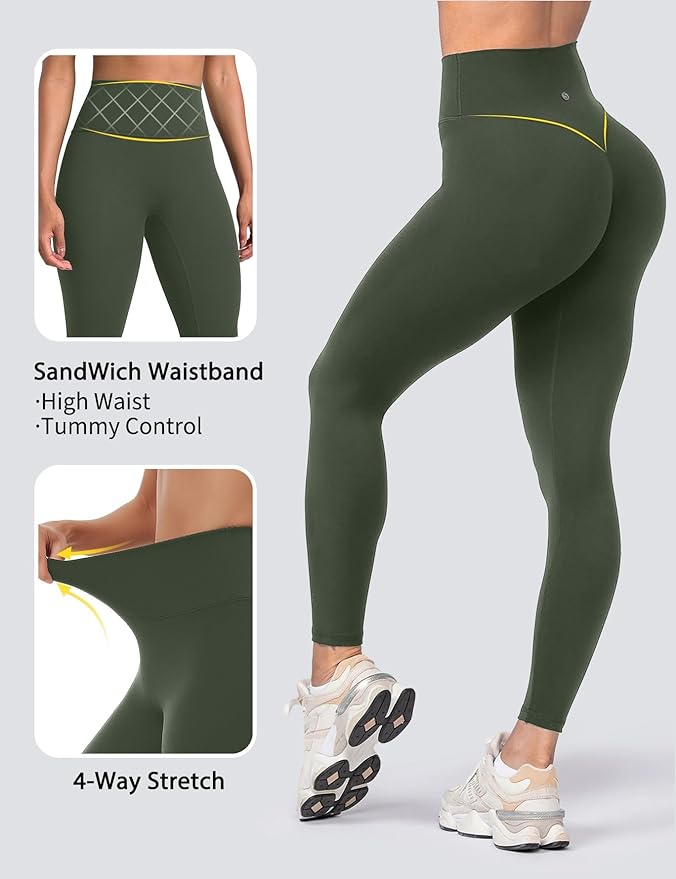 Sogetdo Yoga Leggings for Women Hidden Scrunch Butt Non See Through High Waisted No Front Seam Athletic Gym Workout Pants