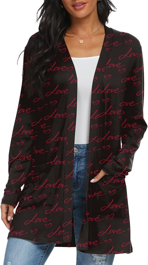 Womens Casual Lightweight with Pocketes Long Sleeve Open Front Cardigan