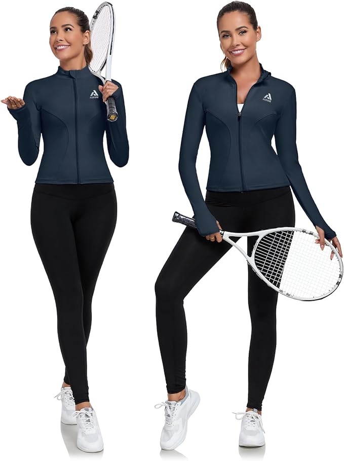 Women's Full Zip Workout Jacket Lightweight Running Slim Fit Athletic Jackets With Thumb Holes