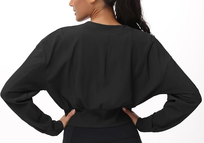 THE GYM PEOPLE Women's Cropped Jackets Full Zip Long Sleeve Ribbed Workout Sweatshirts Lightweight Casual Tops