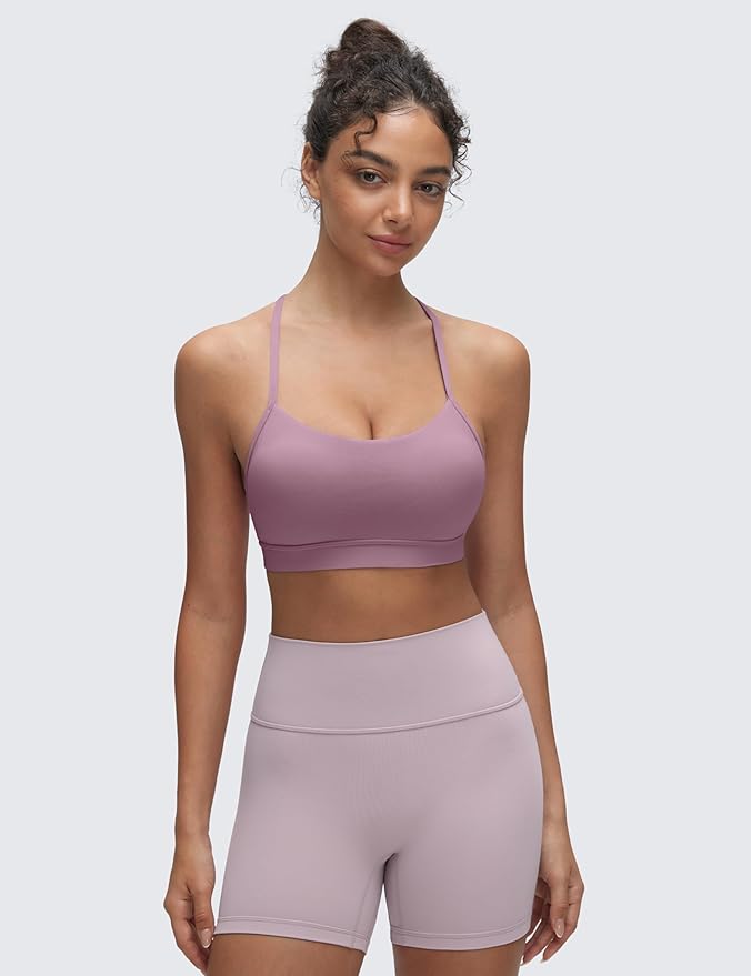 CRZ YOGA Butterluxe Y Back Sports Bras for Women - Padded Racerback Low Impact Spaghetti Thin Strap Workout Yoga Top