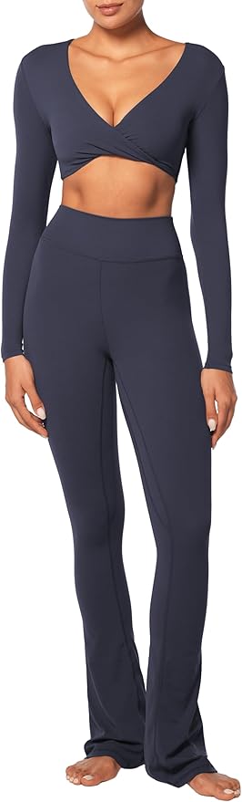 Sunzel Long Sleeve Workout Tops for Women Buttery Soft Deep V Twist Cropped Tops with Compression for Yoga Pilates Gym Outfit