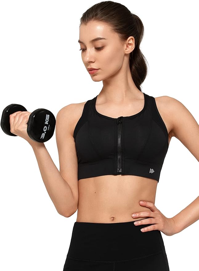 Yvette High Impact Zip Front Sports Bra Mesh Racerback Workout High Support Sports Bras for Women Large Breasts
