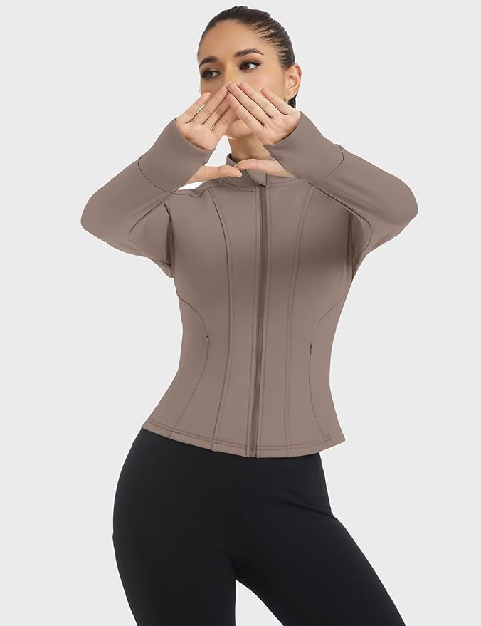 Loovoo Women's Workout Jacket Lightweight Zip Up Athletic Jackets Cropped Slim Fit Running Yoga Tops with Pockets