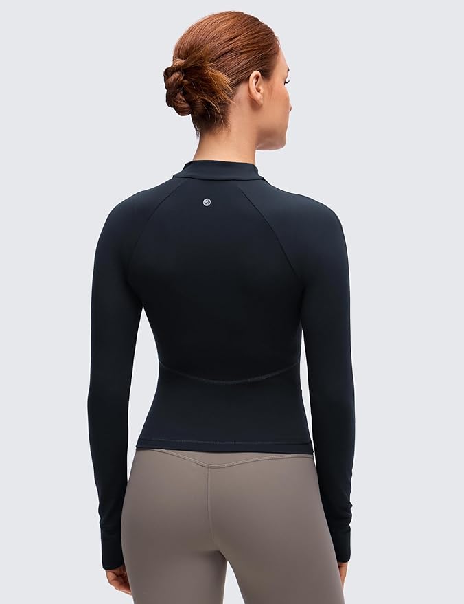 CRZ YOGA Butterluxe V-Neck Jackets for Women - Full Zip Athletic Track Tops with Thumb Holes Pockets