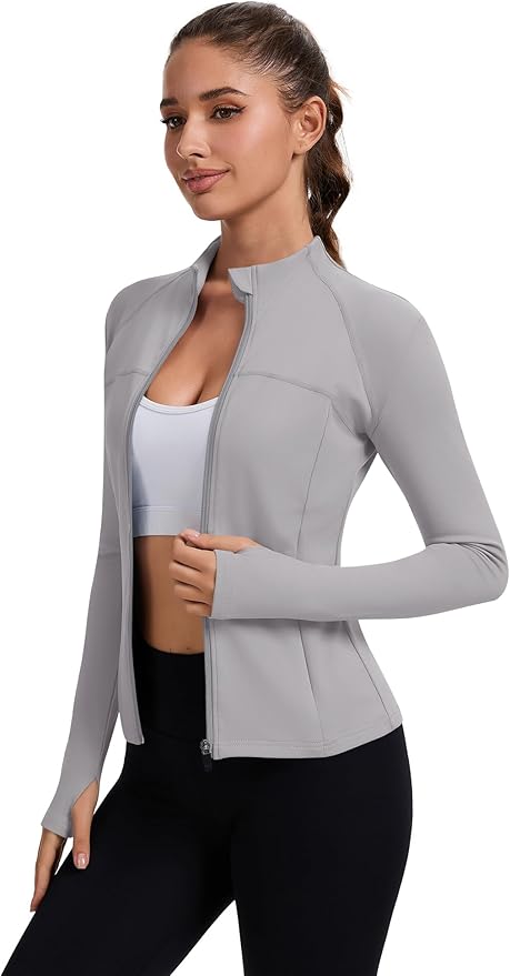 Rapbin Women's Full Zip Workout jackets Runing Slim Fit Athletic Tops With Thumb Holes