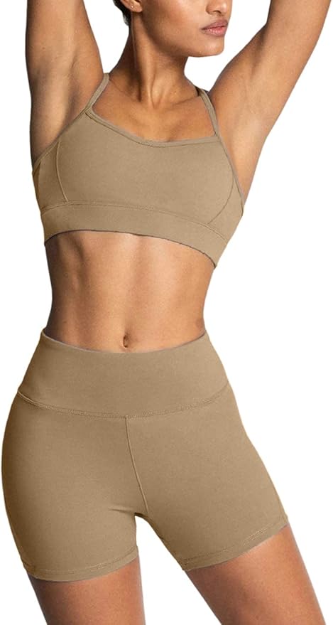 IMEKIS Women's Workout Sets 2 Piece Yoga Outfit High Waisted Biker Shorts Leggings Sports Bra Gym Fitness Clothes Tracksuit
