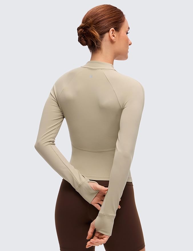 CRZ YOGA Butterluxe V-Neck Jackets for Women - Full Zip Athletic Track Tops with Thumb Holes Pockets