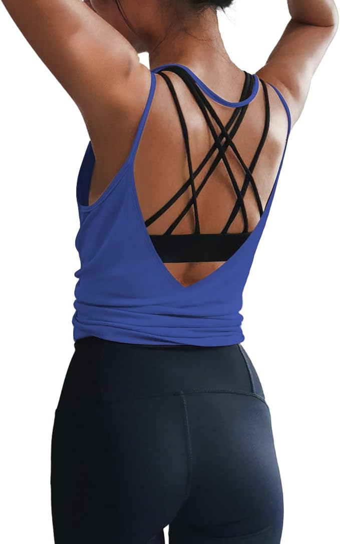 LEXISLOVE Womens Workout Shirts Sexy Open Back Activewear Workout Clothes Sports Yoga Tank Tops