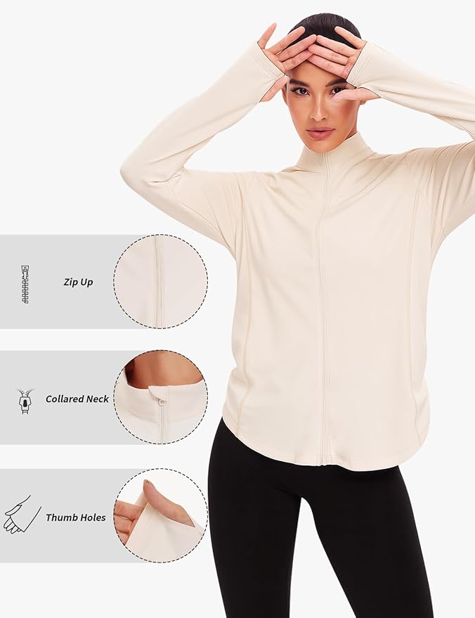 Vldnery Women's UPF 50+ Sun Protection Lightweight Jacket Zip Up Long Sleeve Sun Shirt for Women with Thumb Hole Hiking