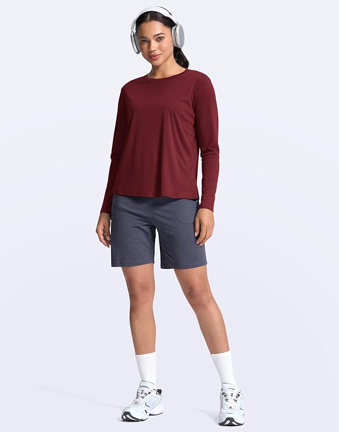 SANTINY Women's Lightweight Long Sleeve Workout Tops Split Back Gym Running Hiking Athletic Shirt Quick Dry UPF 50+ Sun Shirt