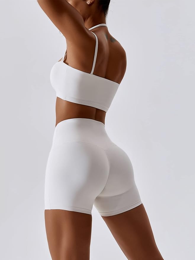 ABOCIW Workout Sets for Women 2 Piece Twist Front Halter Sports Bras High Waist Biker Shorts Exercise Gym Yoga Outfit