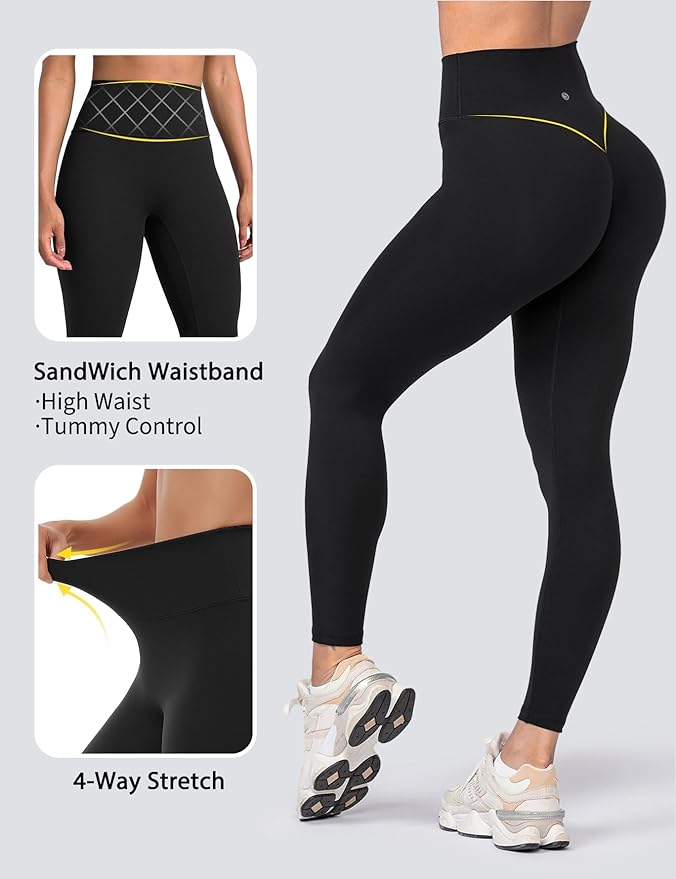 Sogetdo Yoga Leggings for Women Hidden Scrunch Butt Non See Through High Waisted No Front Seam Athletic Gym Workout Pants